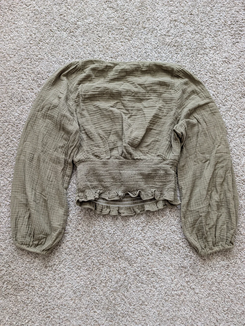 Madewell Women Green Lightspun Julianne Cottagecore Smocked Waist Top Size Small